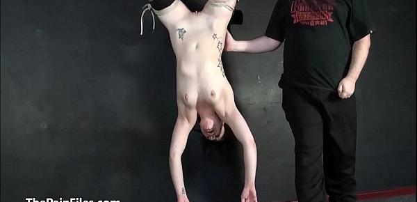  Suspension bondage of submissive Isabel Dean in brutal sado maso domination and crying slave in bdsm and pain